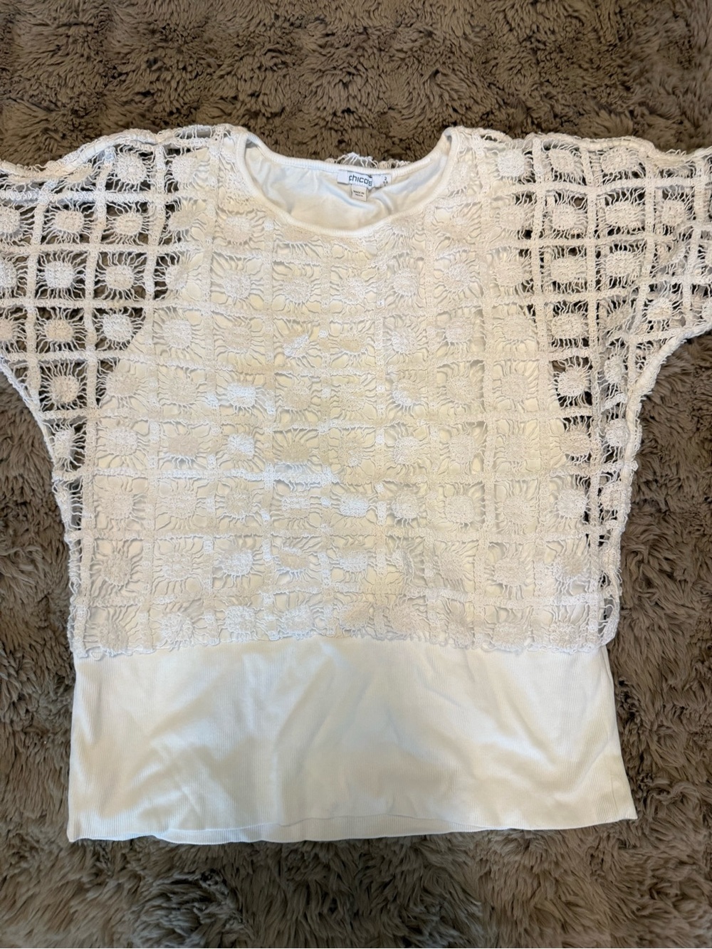 Chico's White Crochet Overlay Women’s Top size large